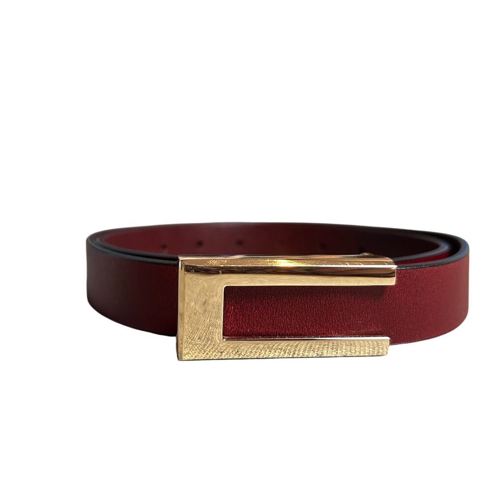 VTG Red Brown Adjustable Leather Belt Brass Buckle Minimalist Retro Western Boho